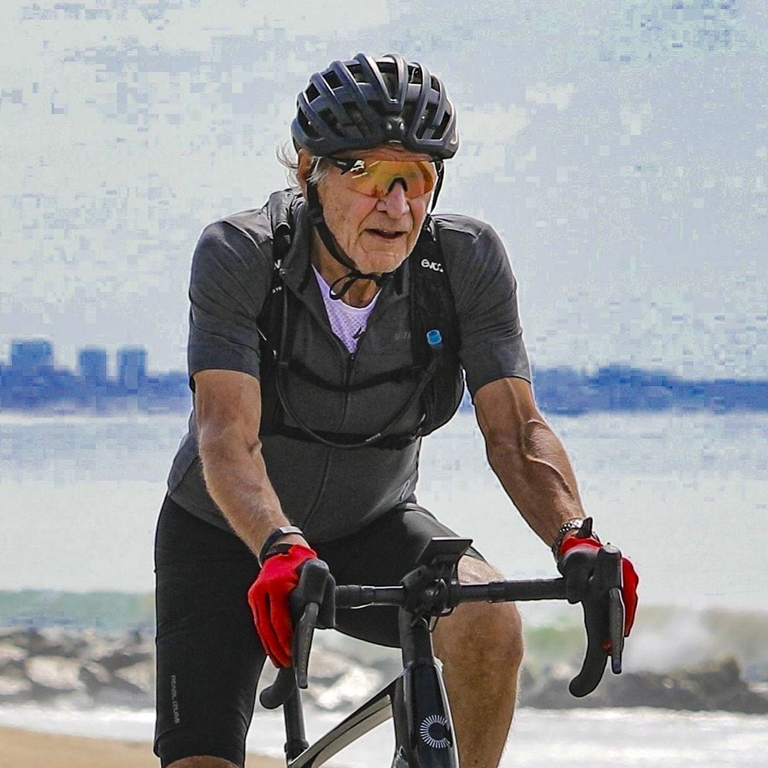 Still got it! Harrison Ford shows off his muscles after 15-mile bike ride