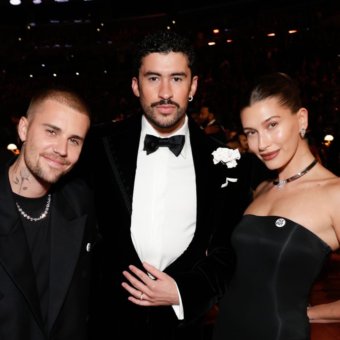 Bad Bunny poses with Justin Bieber, Miley Cyrus, and more inside the GRAMMYS [PHOTOS]