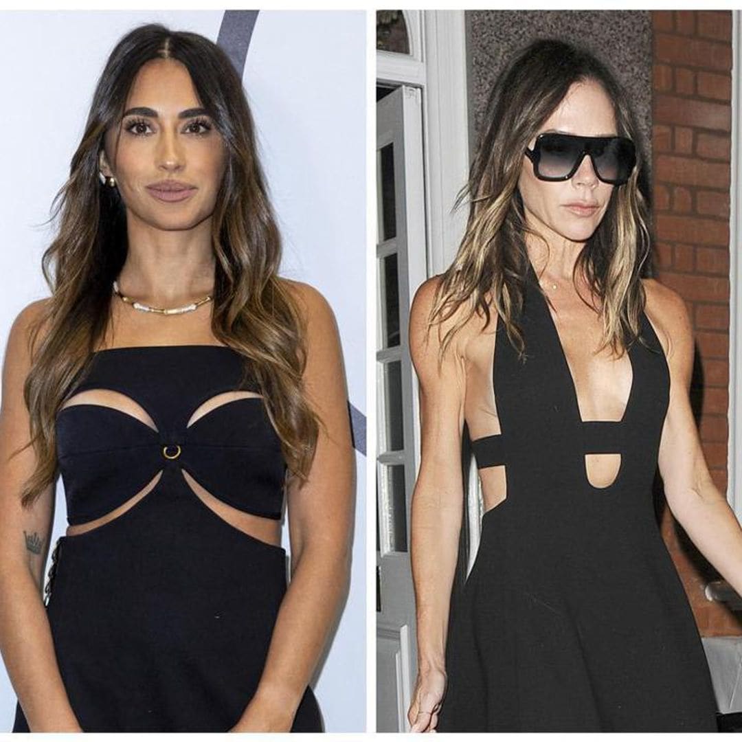 Antonella Roccuzzo and Victoria Beckham twinning in similar fashion styles