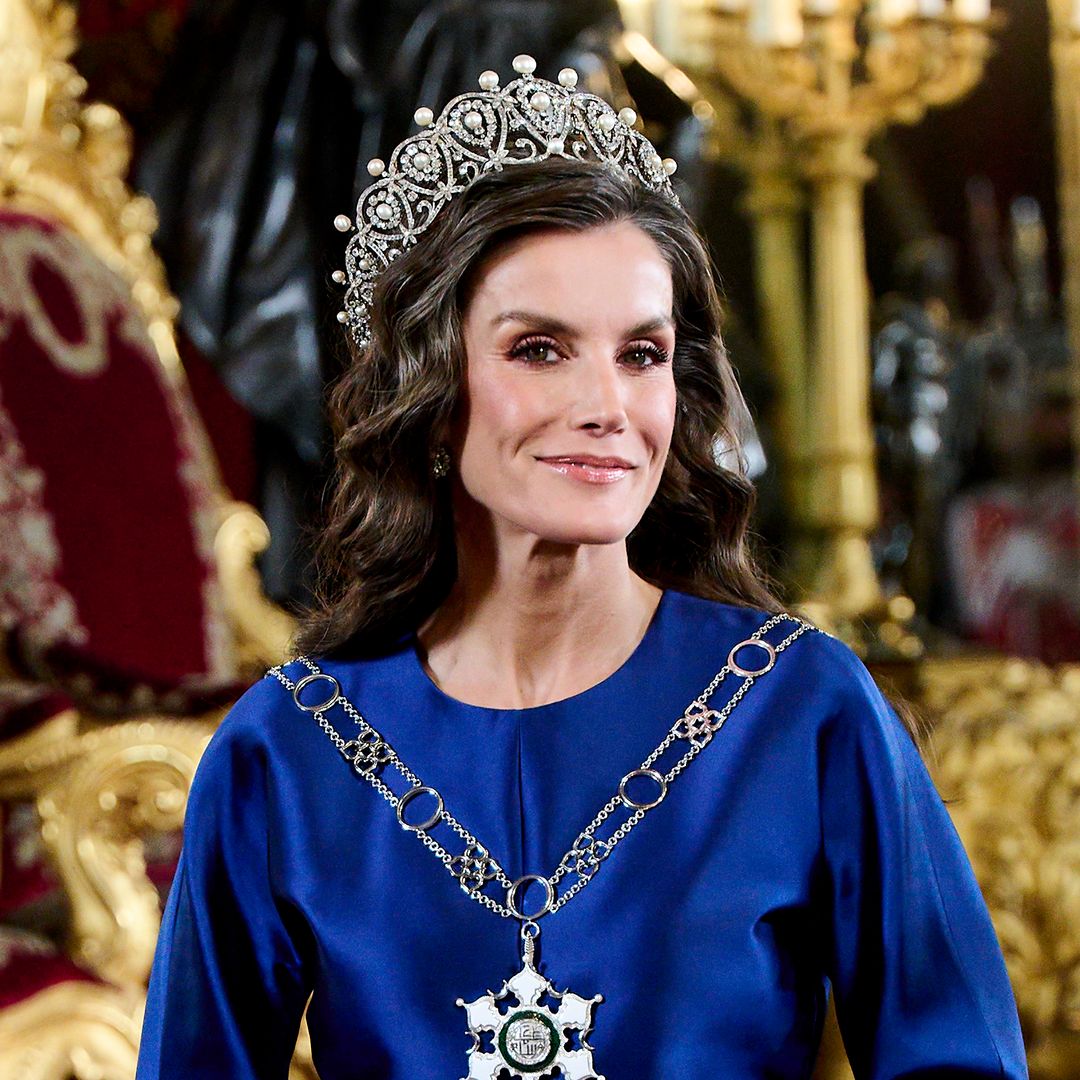 Queen Letizia brings royal glamour to gala dinner for Sultan of Oman in stunning dress and iconic tiara