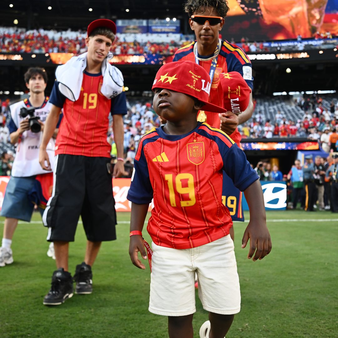 Keyne, the little brother of Lamine Yamal #19 of Spain, celebrates after the team's victory following the FIFA World Cup 2026 Final match between Spain and Argentina