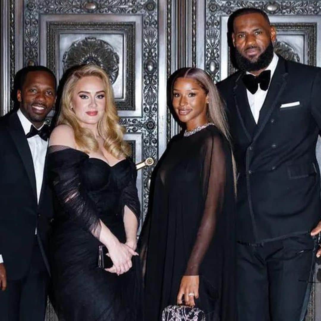 Adele, Rich Paul, Lebron, and Savannah James, pose at Kevin Love’s wedding