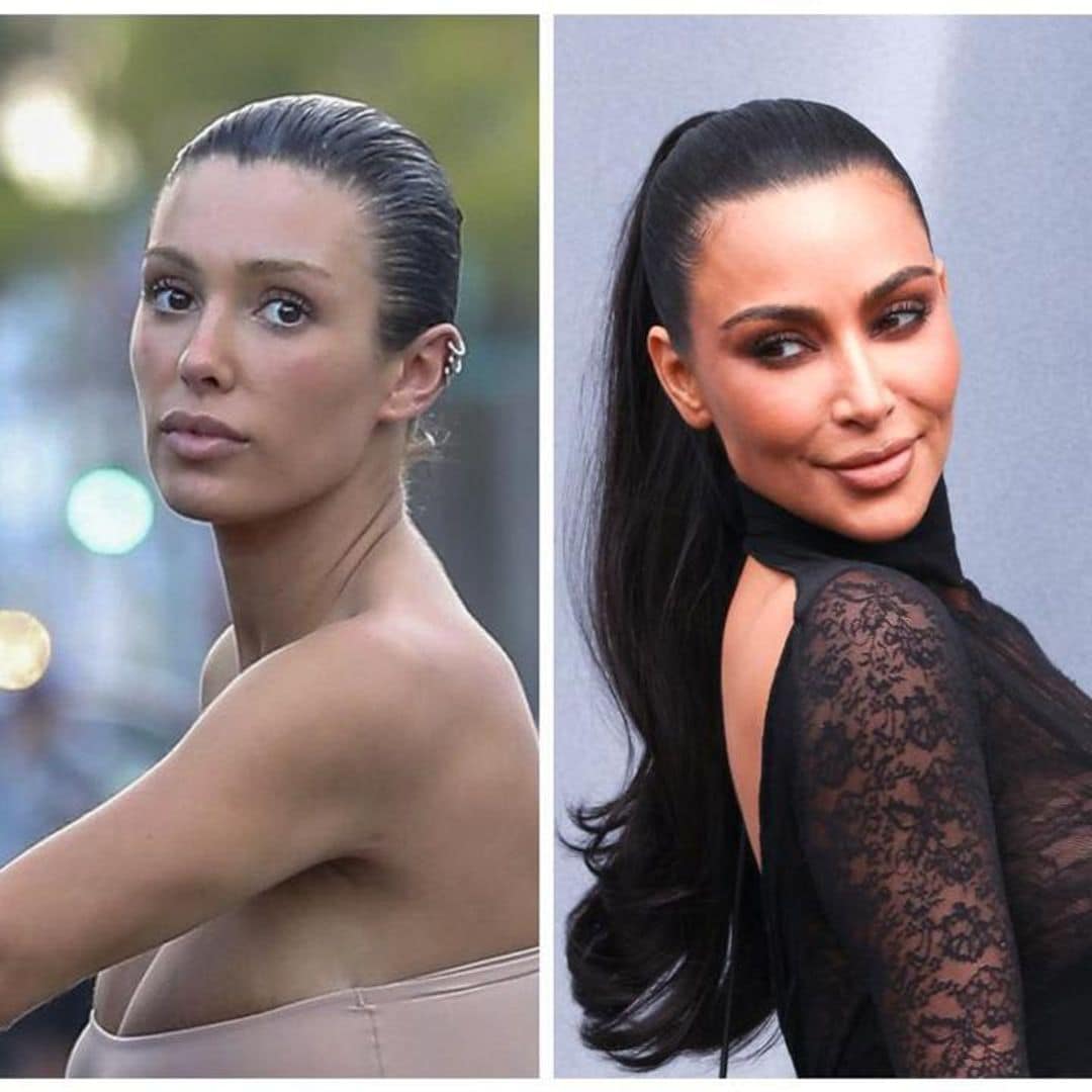 Bianca Censori and Kim Kardashian twinning in metallic bikini