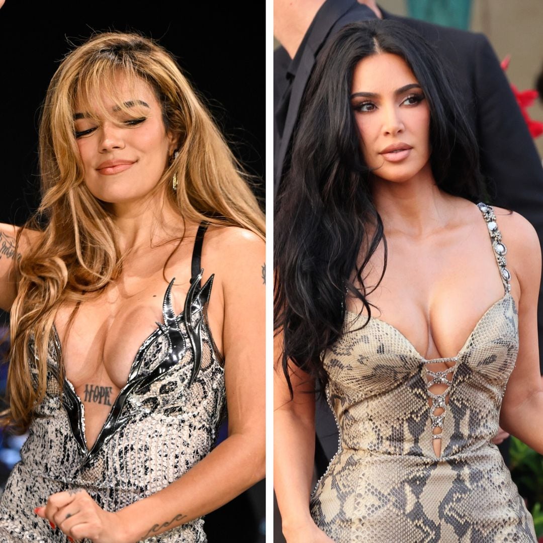 Karol G and Kim Kardashian twinning in snakeskin dresses: Who wore it best?