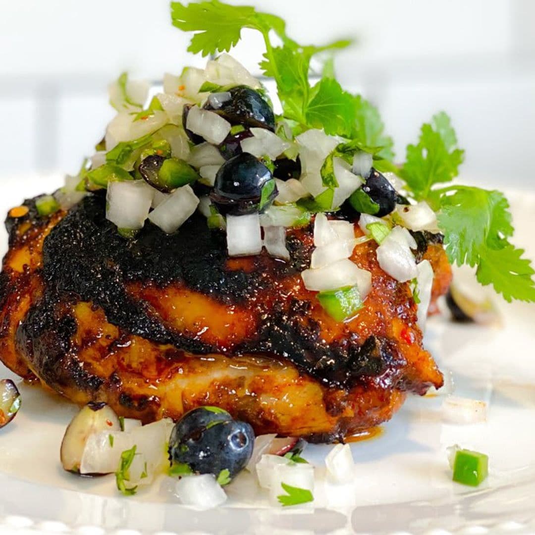 This spicy honey glazed chicken recipe with blueberry pico de gallo is the perfect summer meal