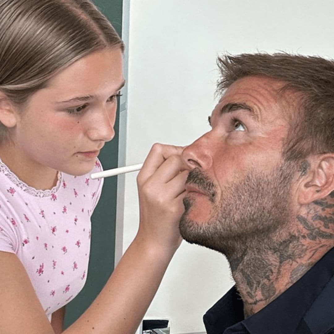 Harper Beckham tests her makeup skills on dad David Beckham: ‘a little contouring’