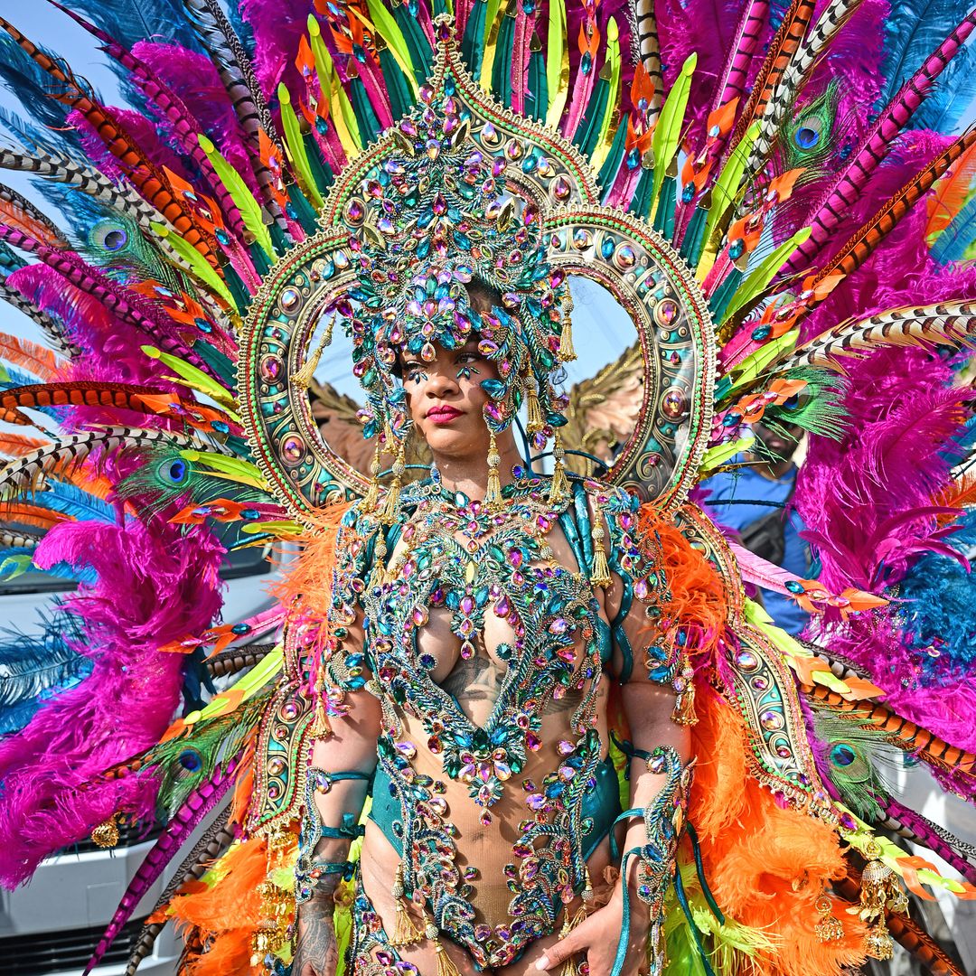 Rihanna wears revealing and fearless jewel-encrusted costume at Barbados carnival parade