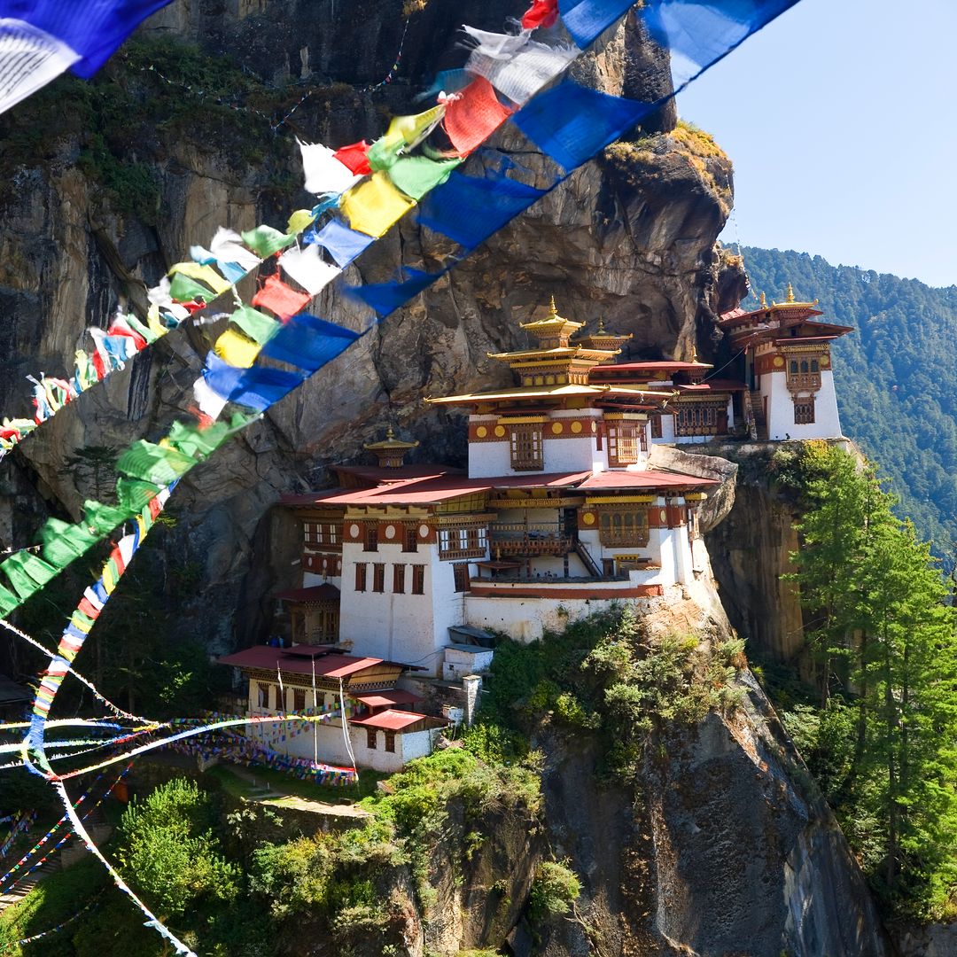 Taktsang Dzong (monastery) or Tiger's Nest, built in the 8th century, Paro, Bhutan