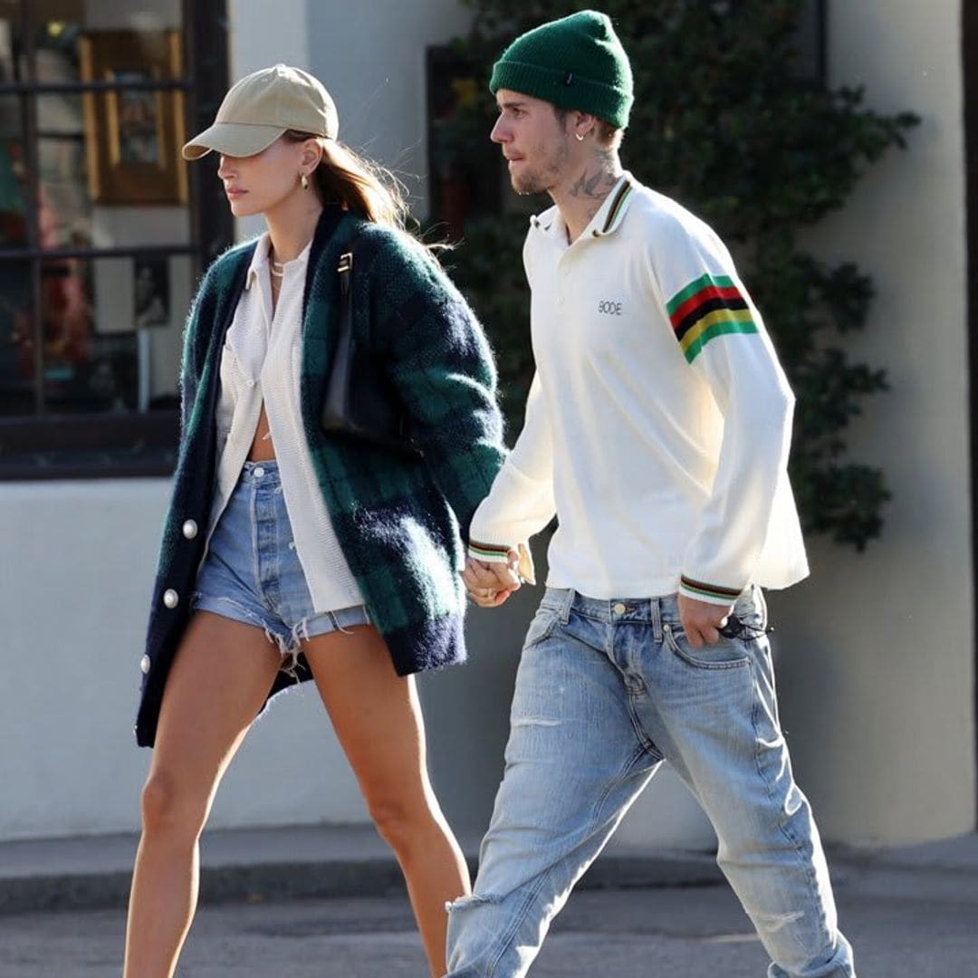 Justin and Hailey Bieber wear matching sneakers for romantic Santa Barbara stroll