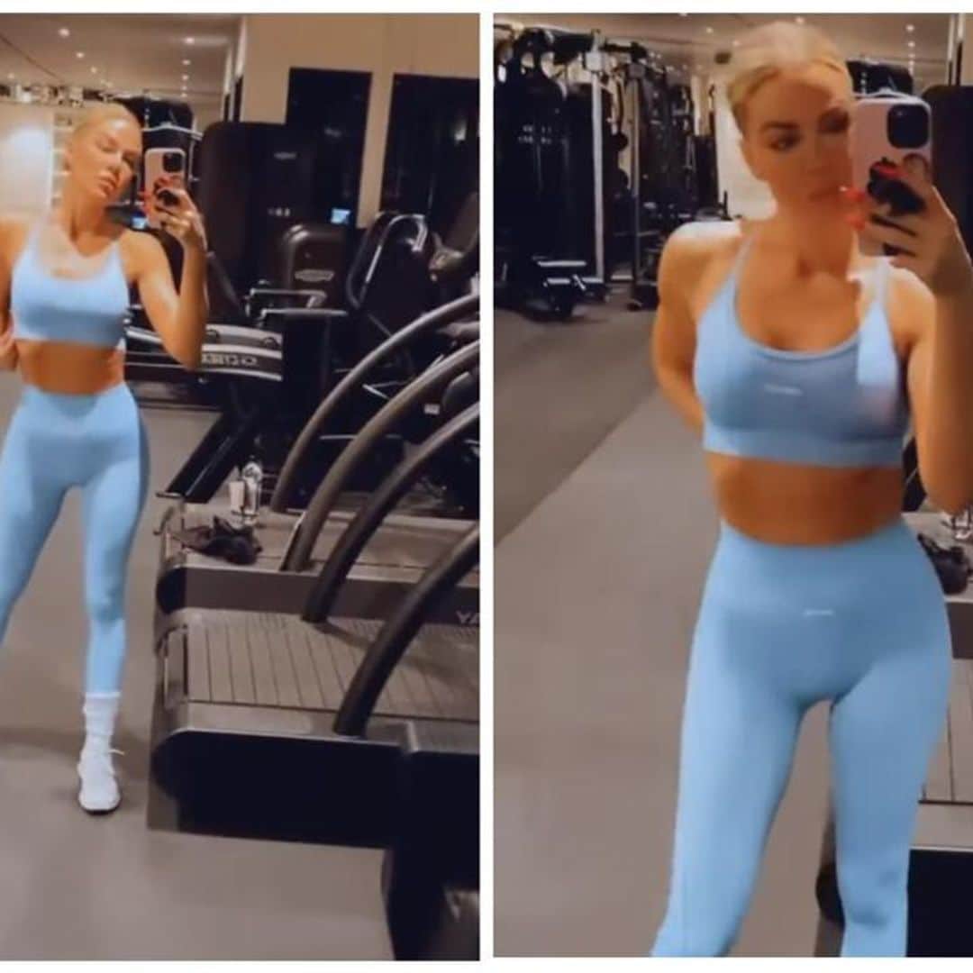 Khloé Kardashian shows off blue workout set during early morning gym session