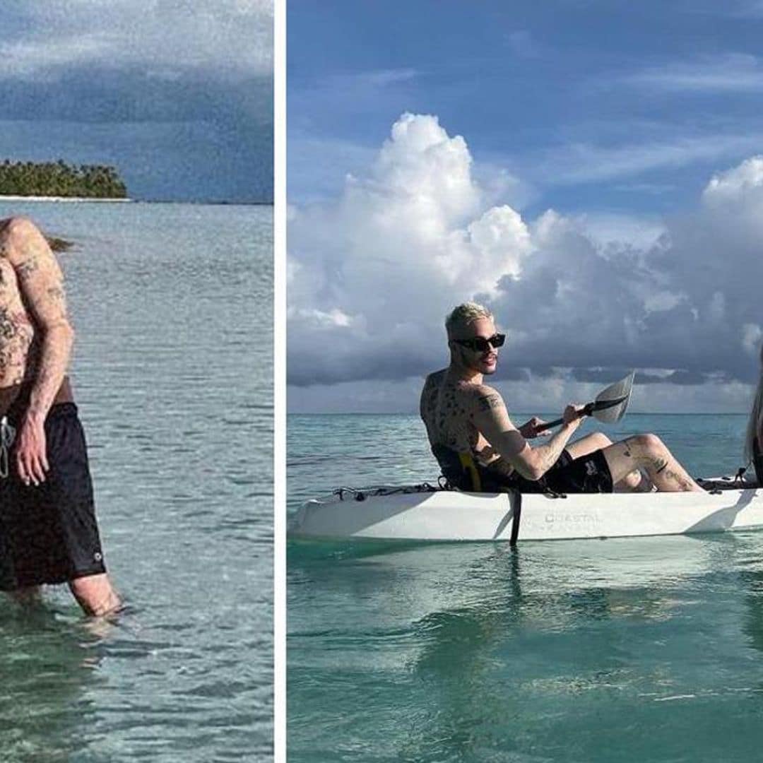 Kim Kardashian and Pete Davidson kiss and soak up the sun on a private beach