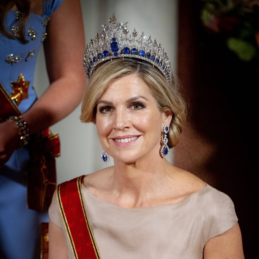 Queen Máxima surprises in sapphire tiara with 665 diamonds and 33 sapphires as Princess Amalia revives her star tiara