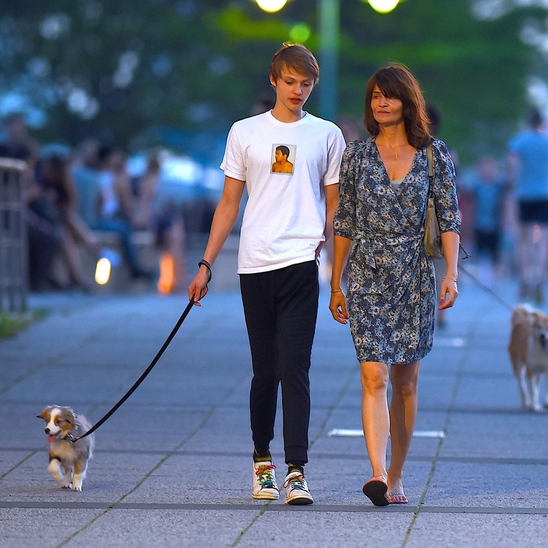 Helena Christensen and her son Mingus Reedus are seen out with their dog Kuma in New York City