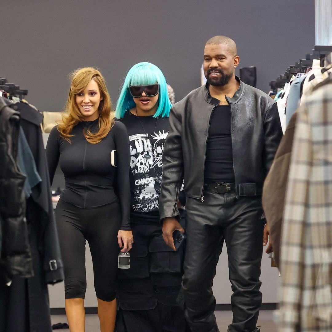 North West channels Lady Gaga's energy with an electric blue bob during a shopping trip with Kanye West and Bianca Censori