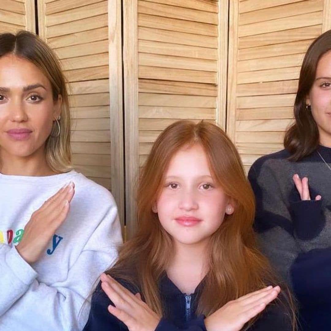 Jessica Alba poses with her daughters Hope and Haven for International Women’s Day
