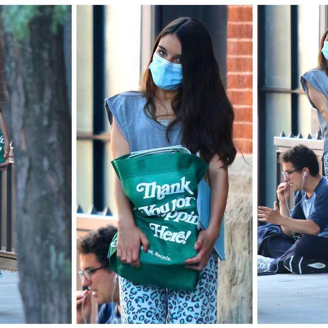 Suri Cruise Beat the Summer Heat in Blue Leopard Print Pants and Flip Flops