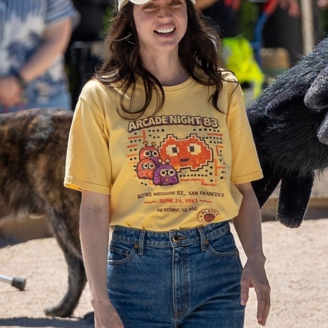 Ana de Armas captured alongside giant gorilla character while filming mystery scenes