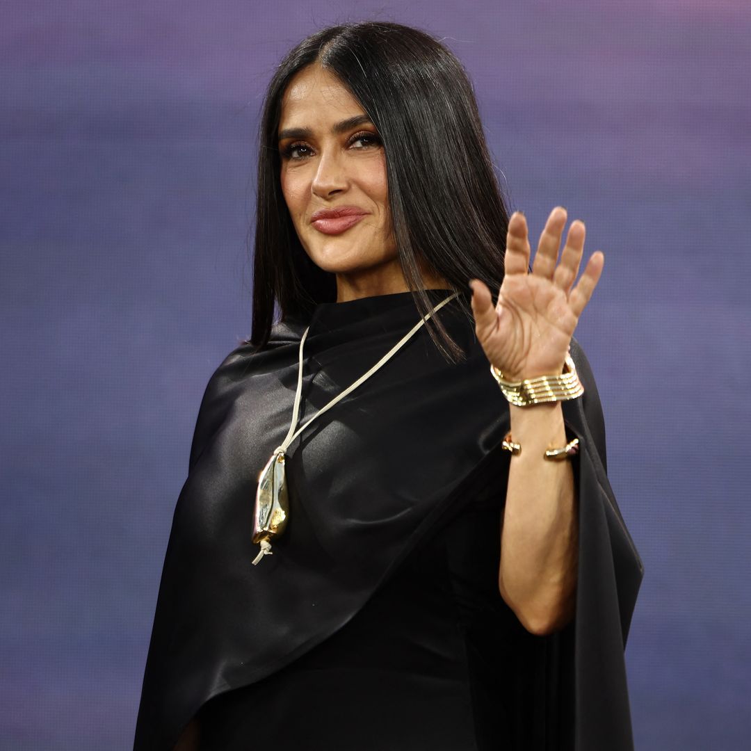 Salma Hayek looked effortlessly glamorous and in high spirits while filming with Adam Sandler
