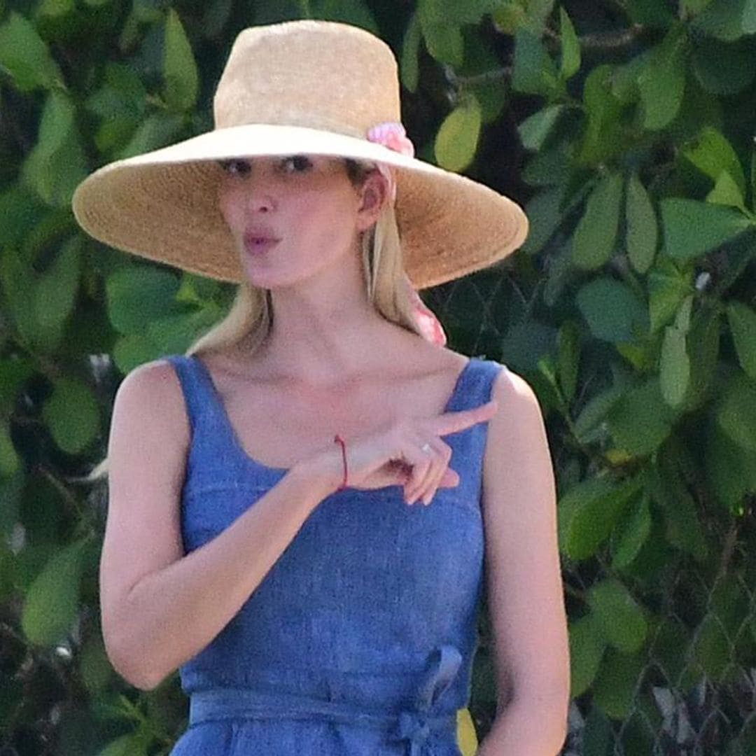 Ivanka Trump looks preppy and chic in Miami with a large hat