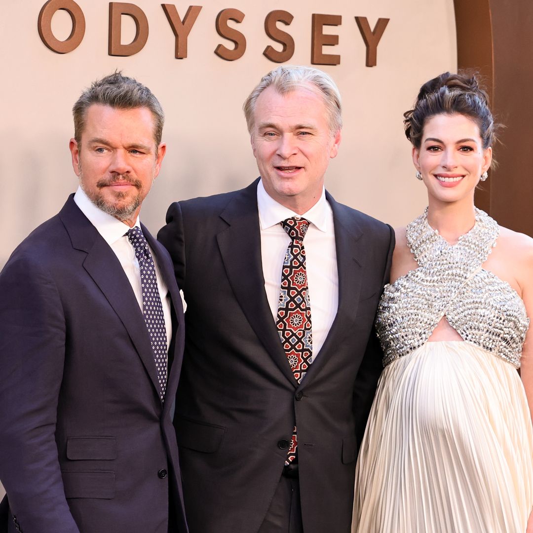 Matt Damon, Christopher Nolan, and Anne Hathaway at "The Odyssey" New York Premiere