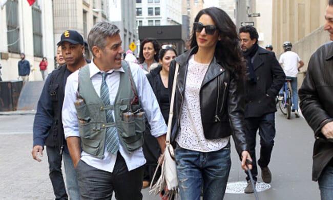 Amal Clooney visits husband George Clooney on set with their dogs