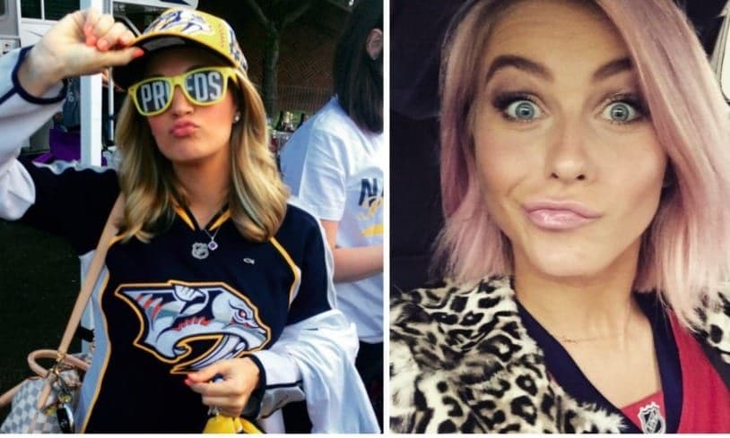Carrie Underwood and Julianne Hough show team spirit for hockey beaus