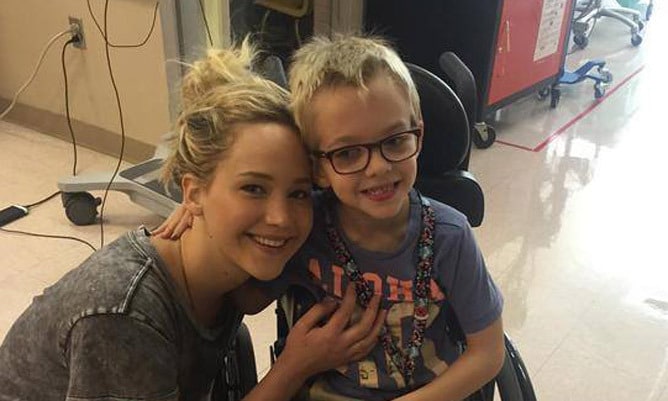 Jennifer Lawrence visits children's hospital in Montreal