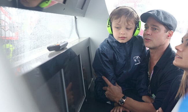 Brad Pitt takes son Knox to the MotoGP British Grand Prix