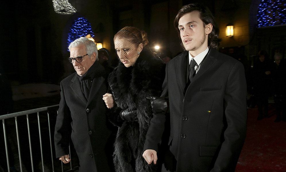 Celine Dion supported by son René-Charles at husband's Montreal wake
