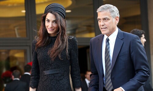 George and Amal Clooney meet with Pope Francis at the Vatican