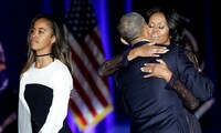 Michelle Obama and daughter Malia support Barack Obama at his emotional farewell speech