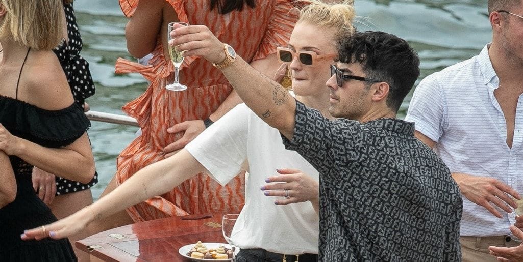 Sophie Turner and Joe Jonas pull baller move at starry pre-wedding white party