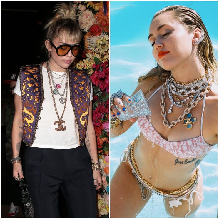 Miley Cyrus shows off a Dior-printed bikini