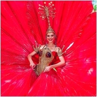 Miss Puerto Rico Madison Anderson's giant Miss Universe flower dress will blow you away