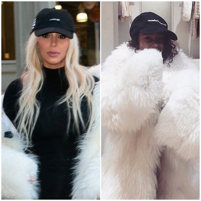 La hija de Kim Kardashian está fascinada con el impecable abrigo 'faux fur' de su mamá 