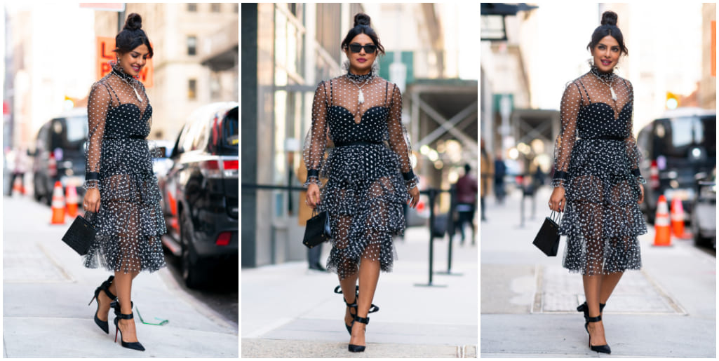 ¿Lunares y transparencias? Combínalos al estilo de Priyanka Chopra