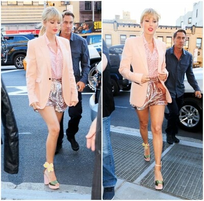 Collage de Taylor Swift con outfit rosa