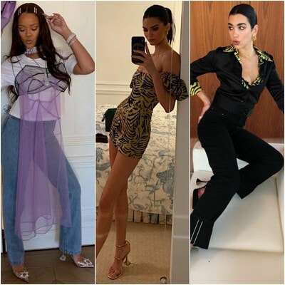 Rihanna, Kendall Jenner y Dua Lipa con calzado de tacón geométrico