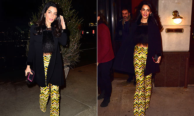Amal Clooney's daring dinner look: crop top and wide-leg $1,550 pants
