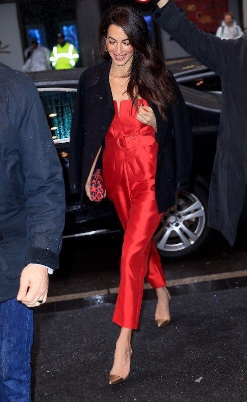 Fashion Alert: Amal Clooney’s striking red jumpsuit will soon be everywhere