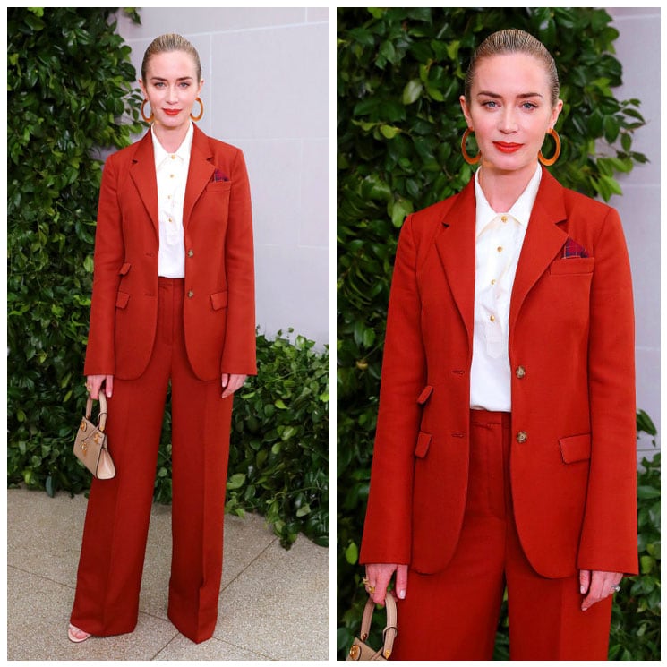 Emily Blunt power suits burn orange fall winter