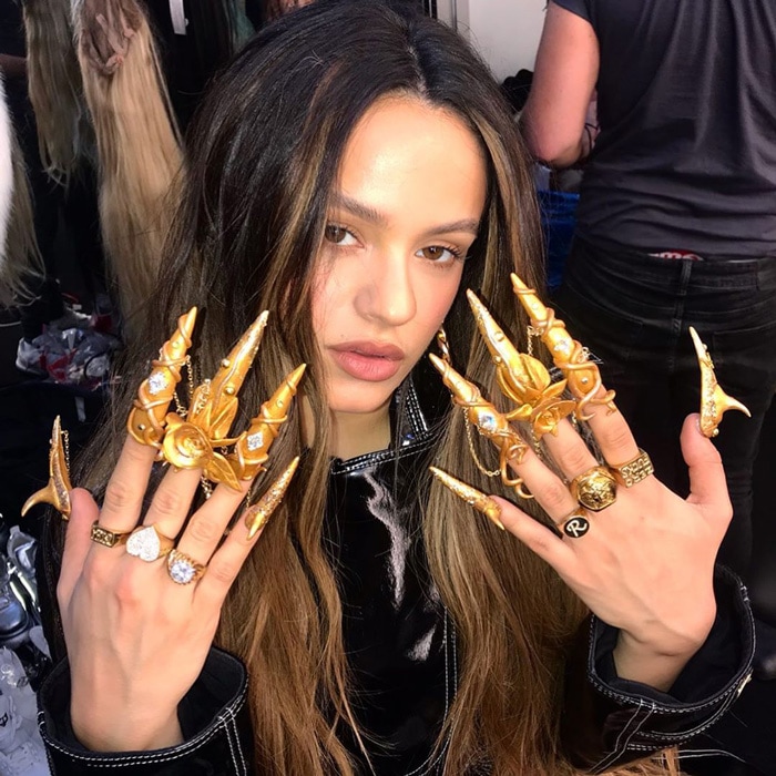 Rosalía shows off fierce gold nails from 'Aute Cuture' music video