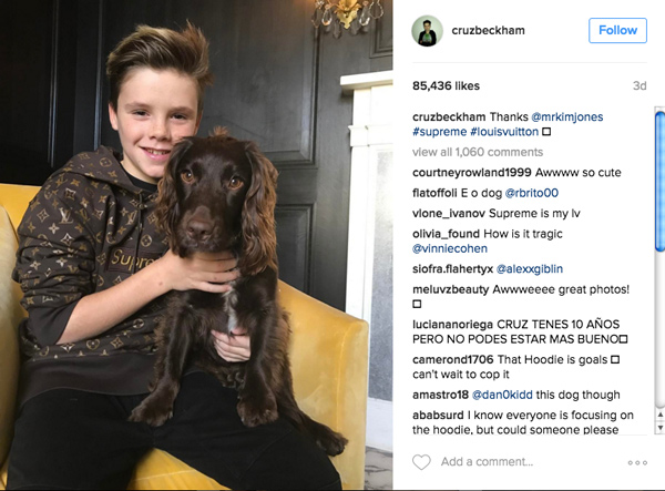 Cruz Beckham Takes to Instagram to Tease His Supreme x Louis