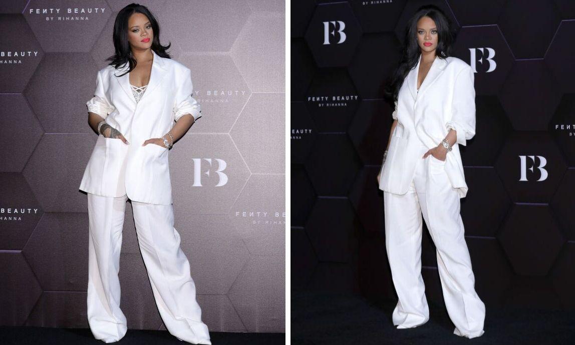 Rihanna se decanta por un oversized suit color blanco