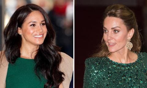 Meghan Markle and Kate Middleton twinning in green