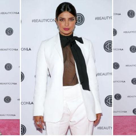 Priyanka Chopra impactó con su power suit y blusa transparente en Los Ángeles
