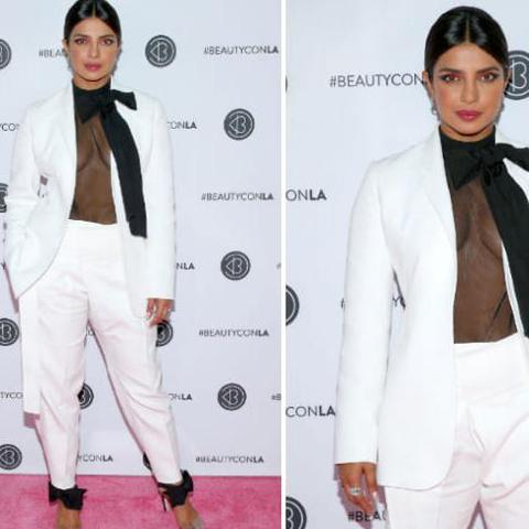 Priyanka Chopra impacted with her power suit and transparent blouse in Los Angeles