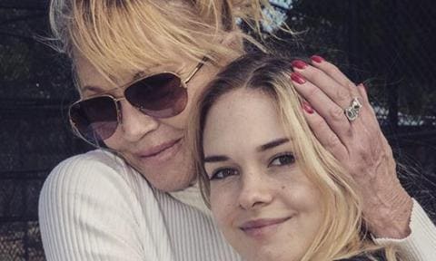 Melanie Griffith and Antonio Banderas daughter Stella poses with her mom