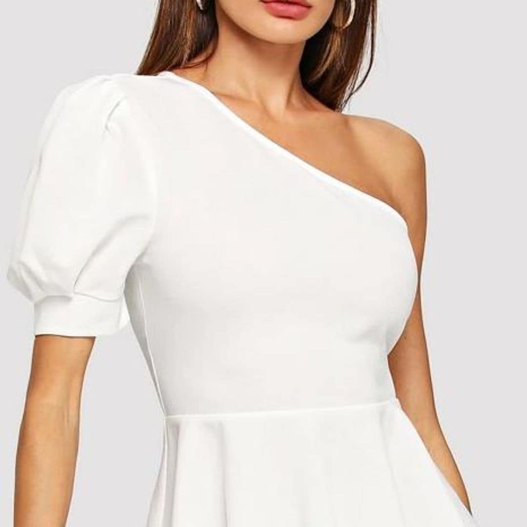 One Shoulder Puff Sleeve Peplum Top de Shein