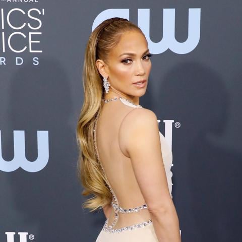 Jennifer Lopez in a golden gown at Critic Choice Awards